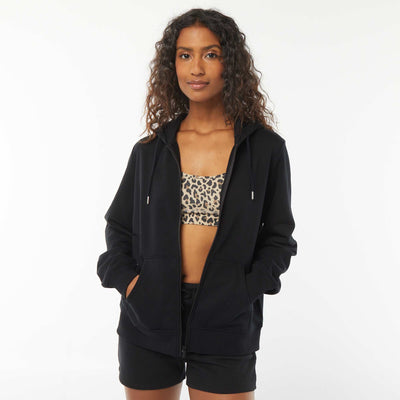 Basic Hooded Zip-Up Sweatshirt BLACK