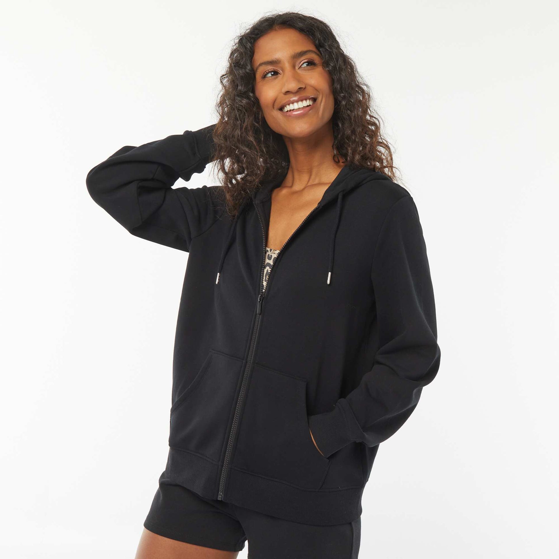 Basic Hooded Zip-Up Sweatshirt BLACK