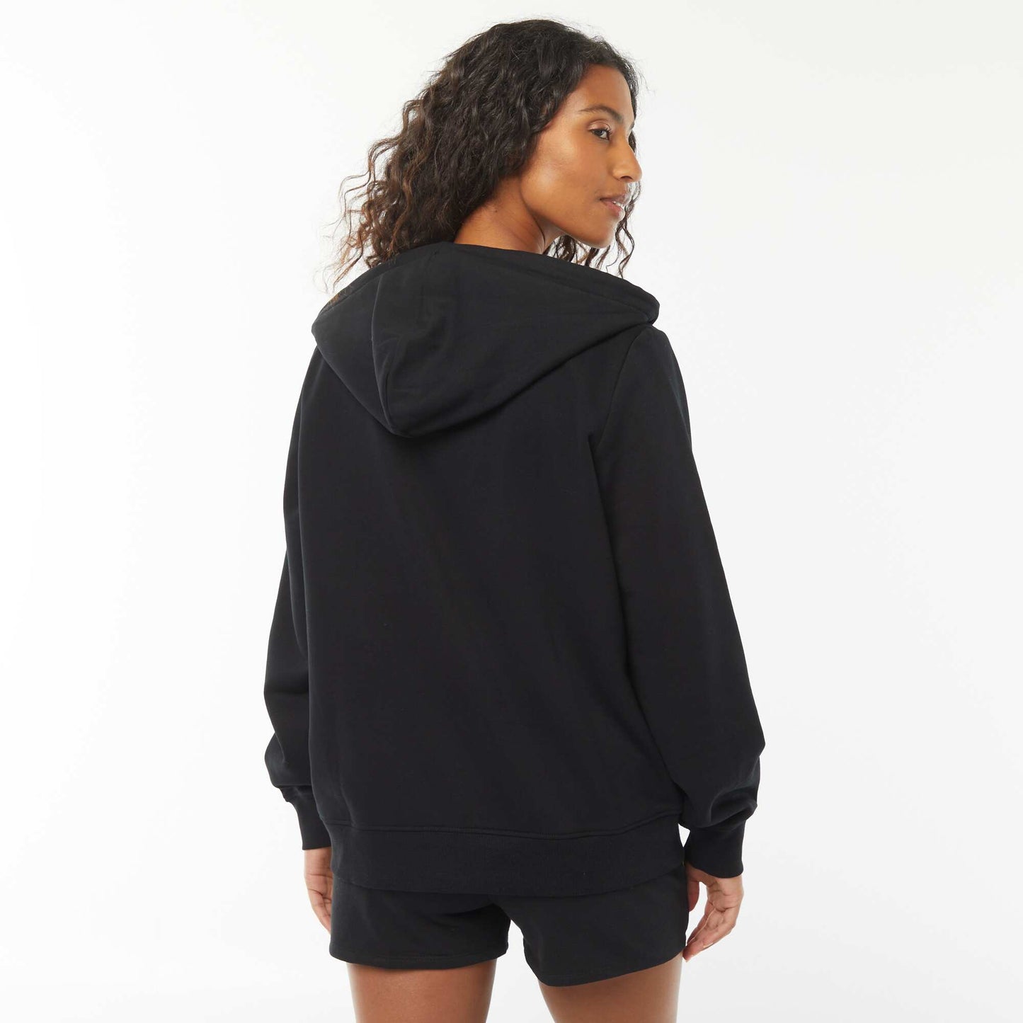 Basic Hooded Zip-Up Sweatshirt BLACK