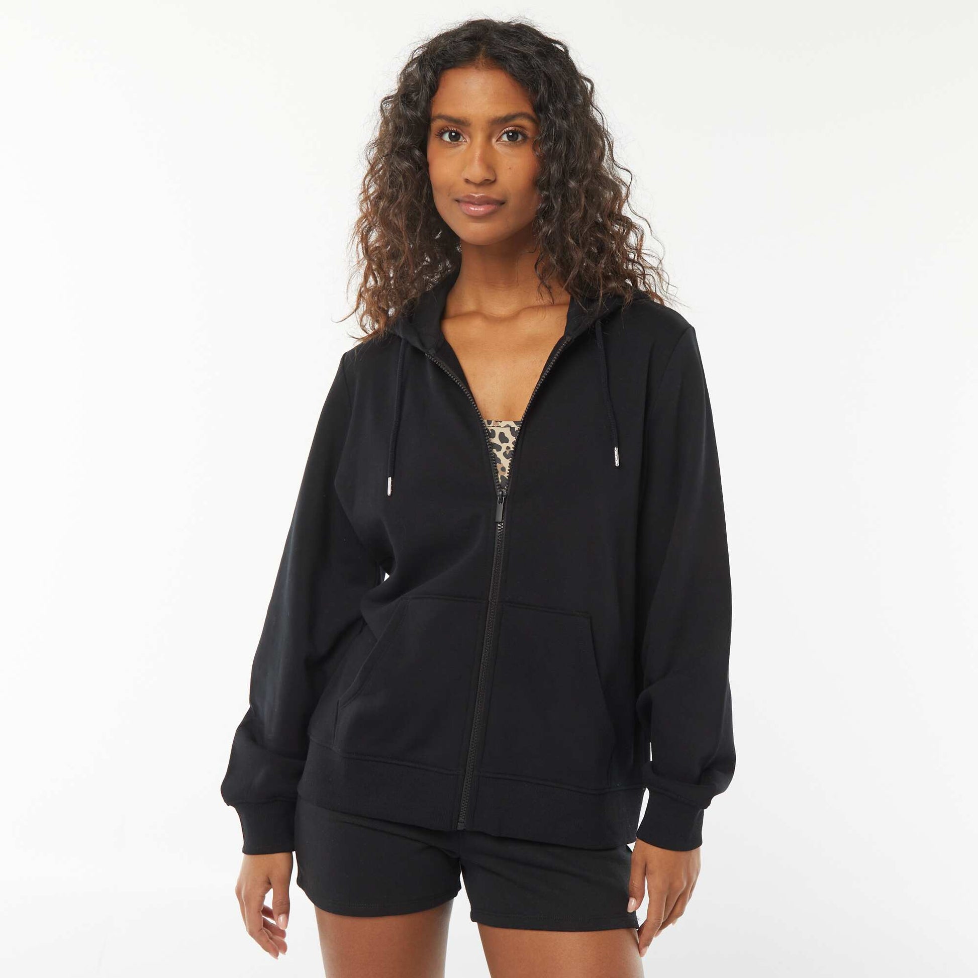 Basic Hooded Zip-Up Sweatshirt BLACK