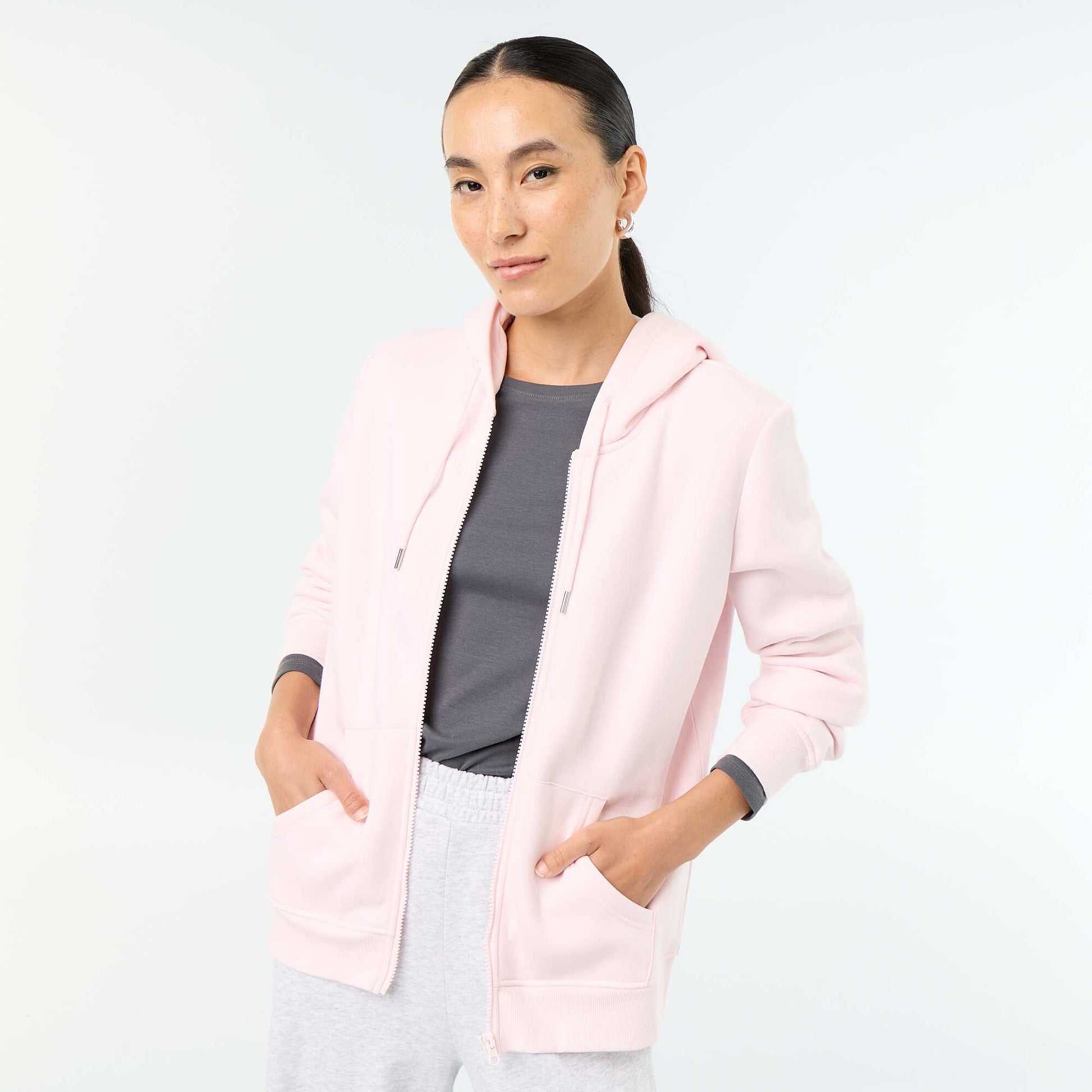 Basic Hooded Zip-Up Sweatshirt PINK