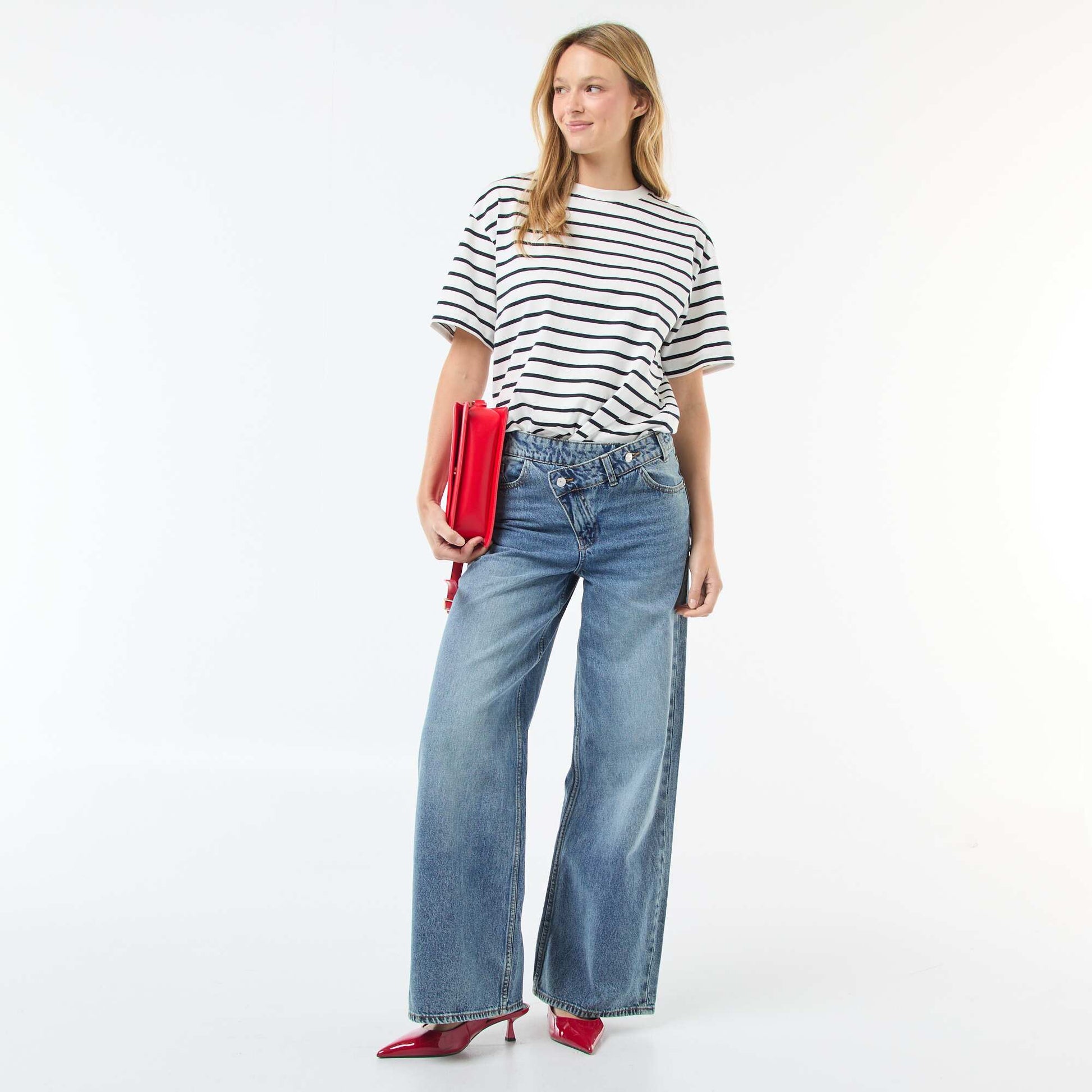 Wide Leg Jeans with Double Button Fastening BLUE