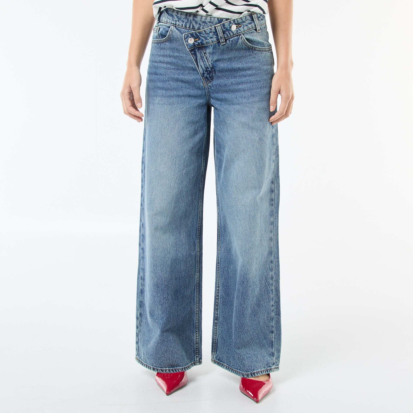 Wide Leg Jeans with Double Button Fastening BLUE