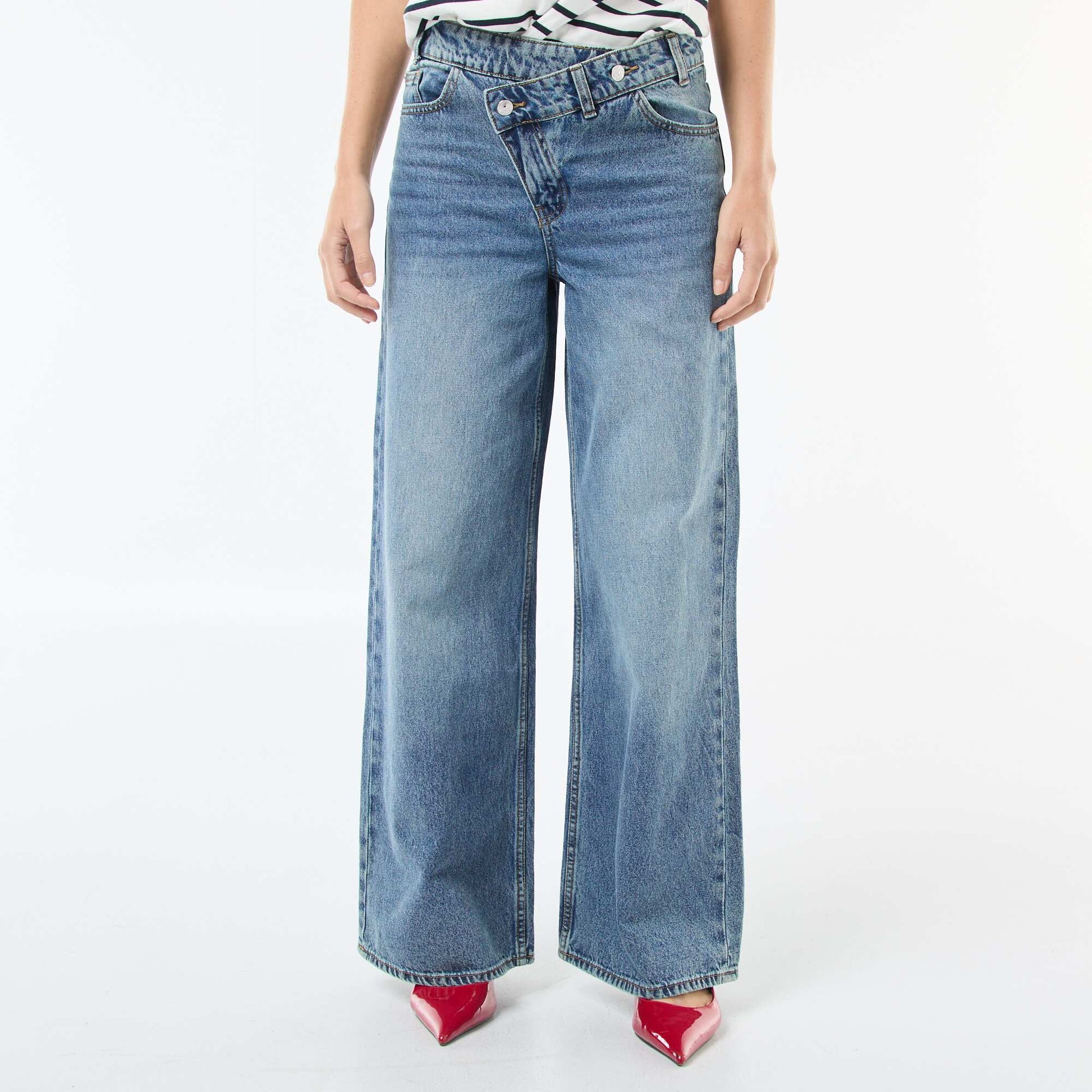 Wide Leg Jeans with Double Button Fastening BLUE
