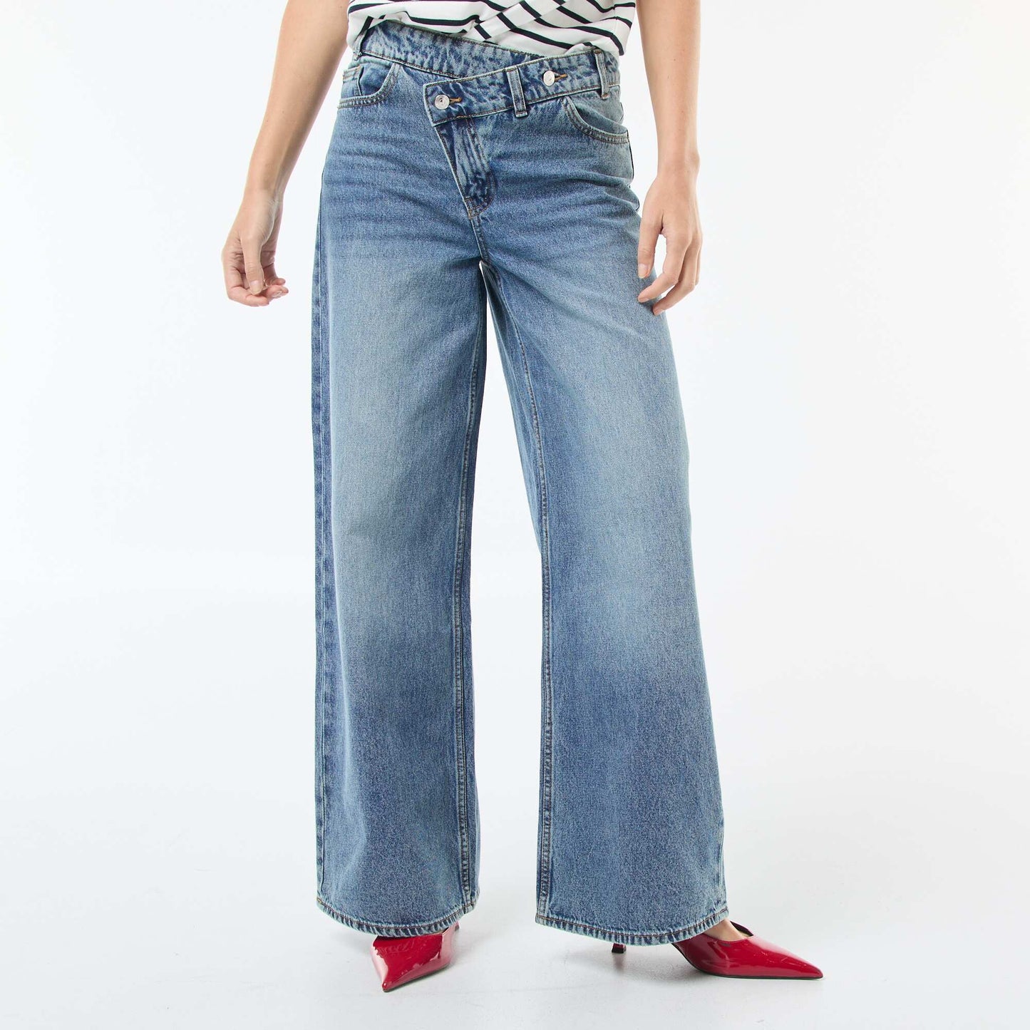 Wide Leg Jeans with Double Button Fastening BLUE