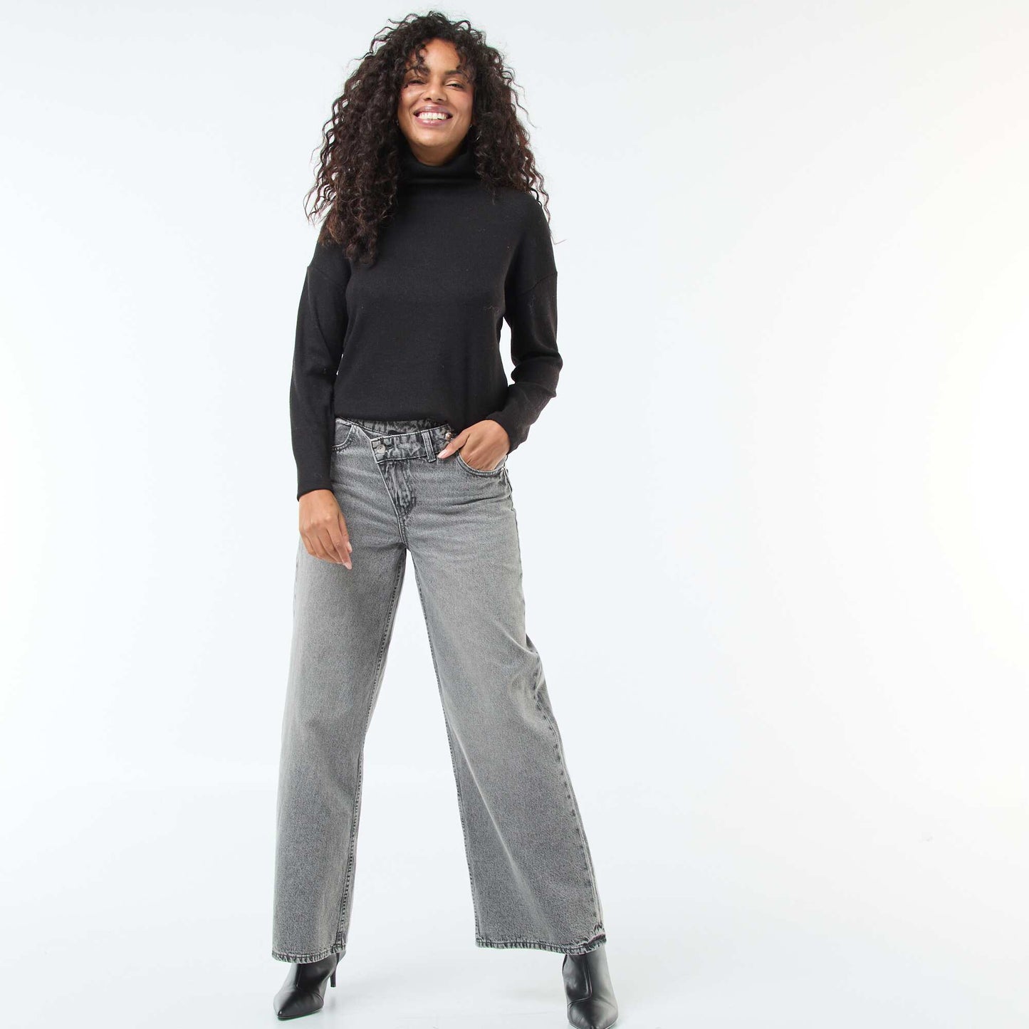 Wide Leg Jeans with Double Button Fastening GREY