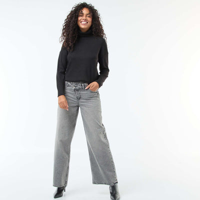 Wide Leg Jeans with Double Button Fastening GREY