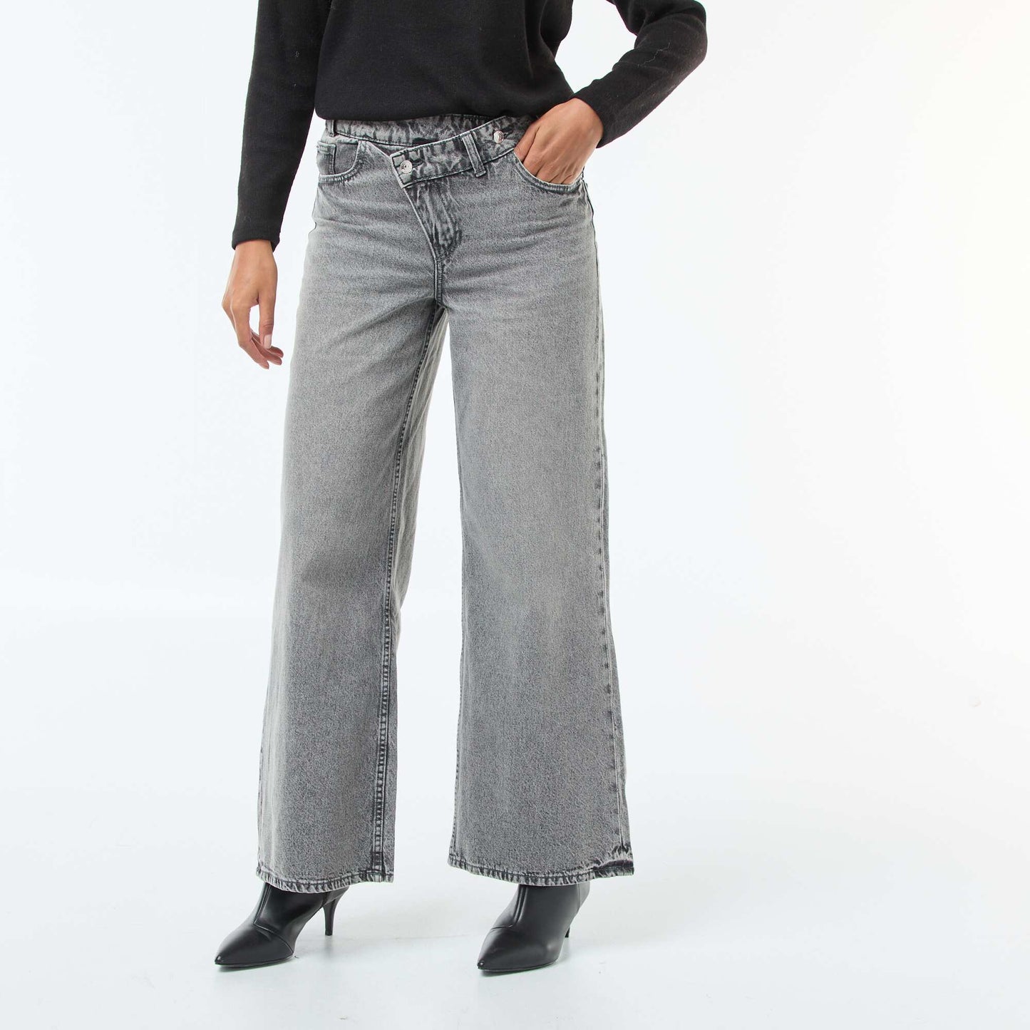 Wide Leg Jeans with Double Button Fastening GREY