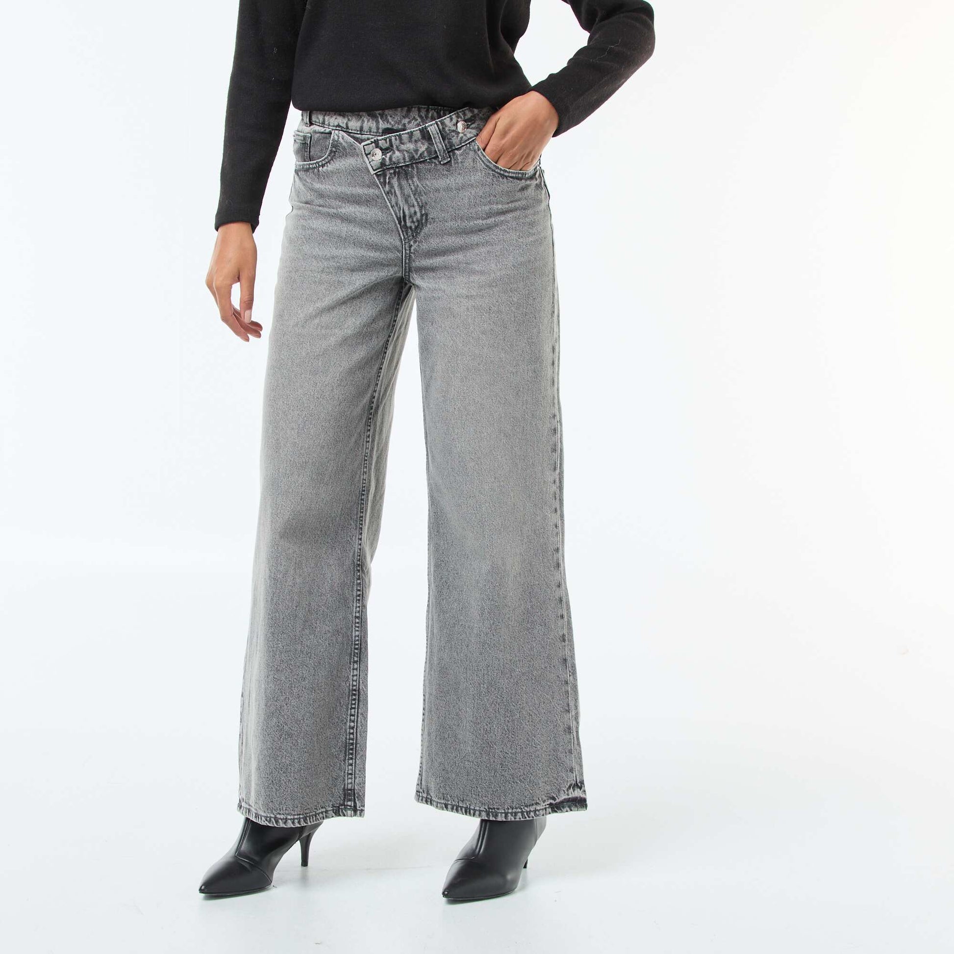 Wide Leg Jeans with Double Button Fastening GREY