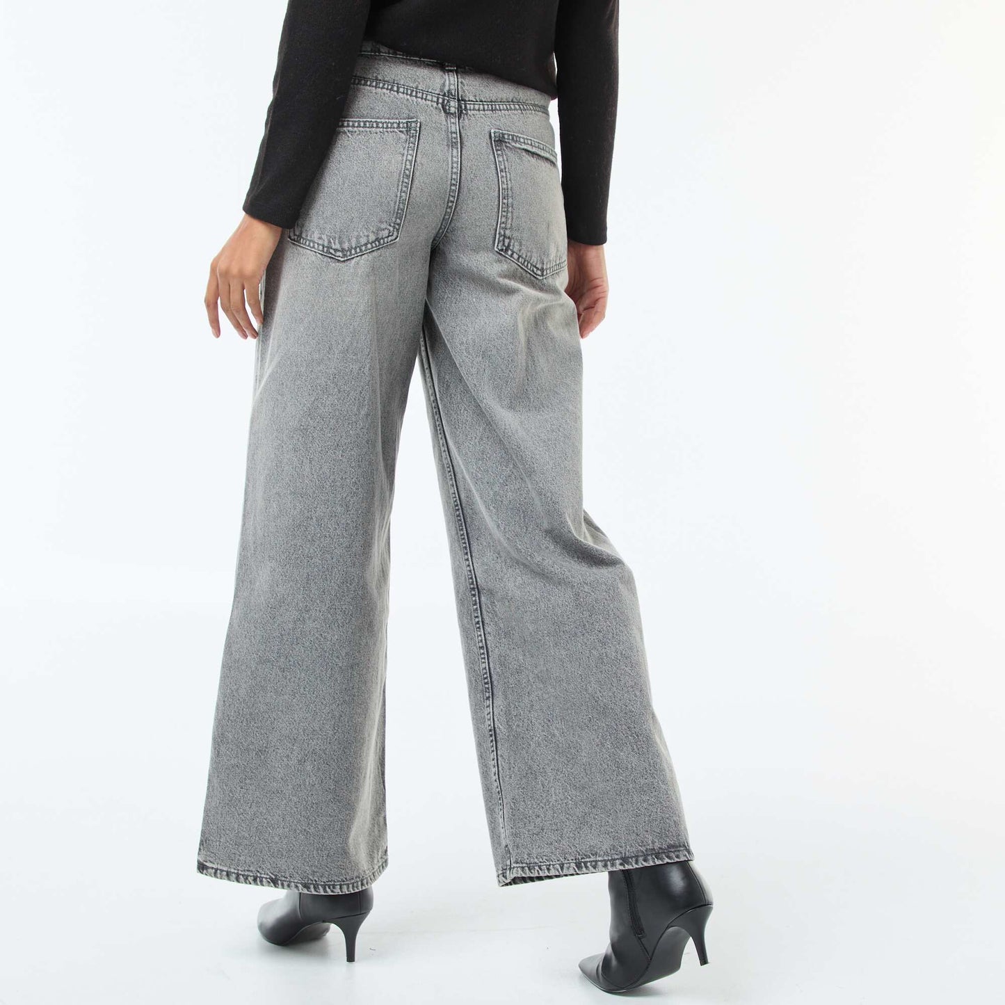 Wide Leg Jeans with Double Button Fastening GREY