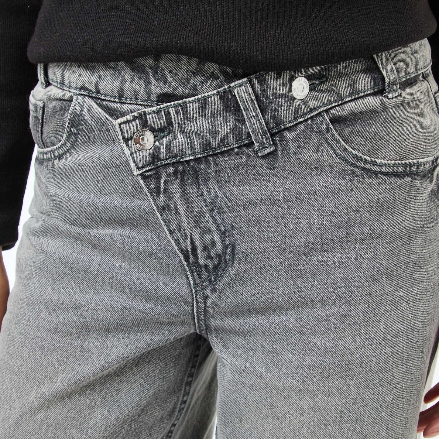 Wide Leg Jeans with Double Button Fastening GREY