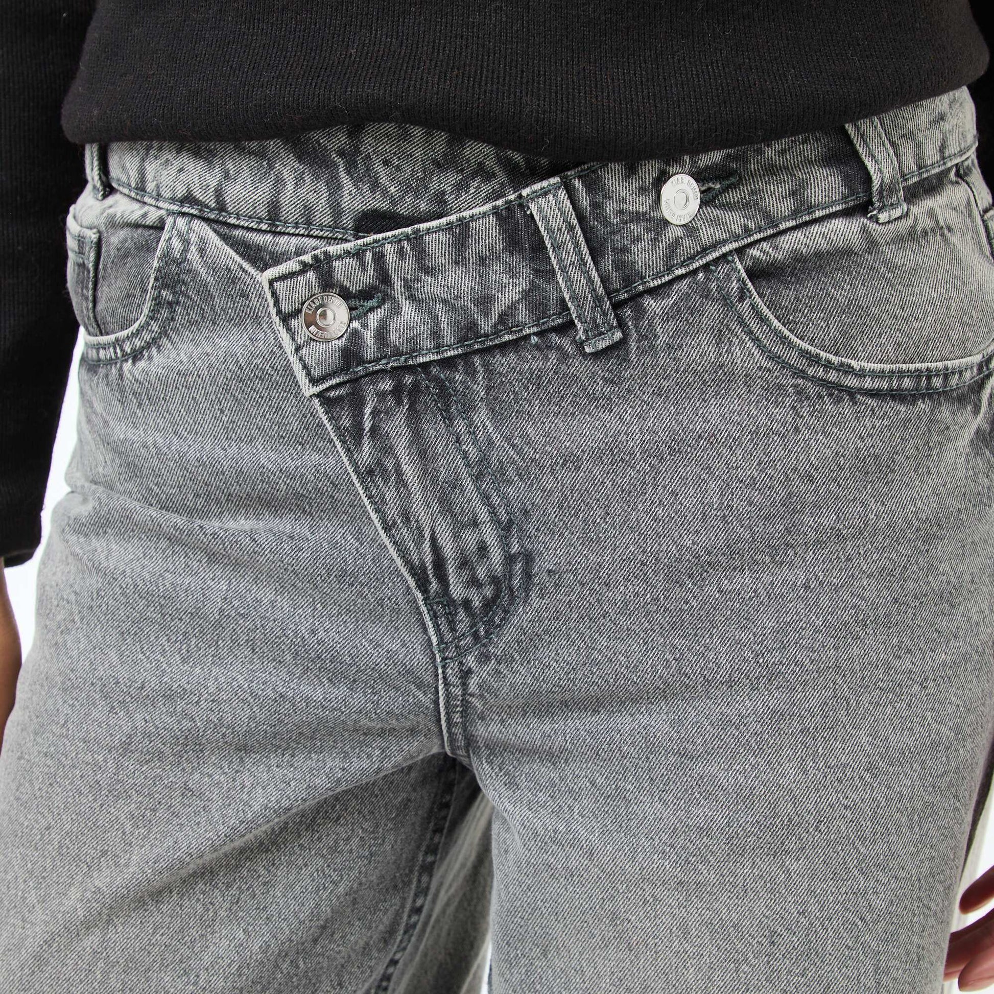 Wide Leg Jeans with Double Button Fastening GREY