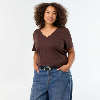 Basic V-neck Short-Sleeve T-shirt BROWN