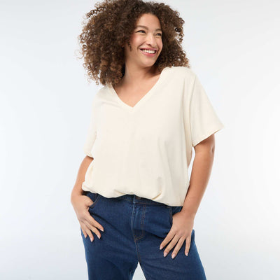 Basic V-neck Short-sleeved T-shirt WHITE