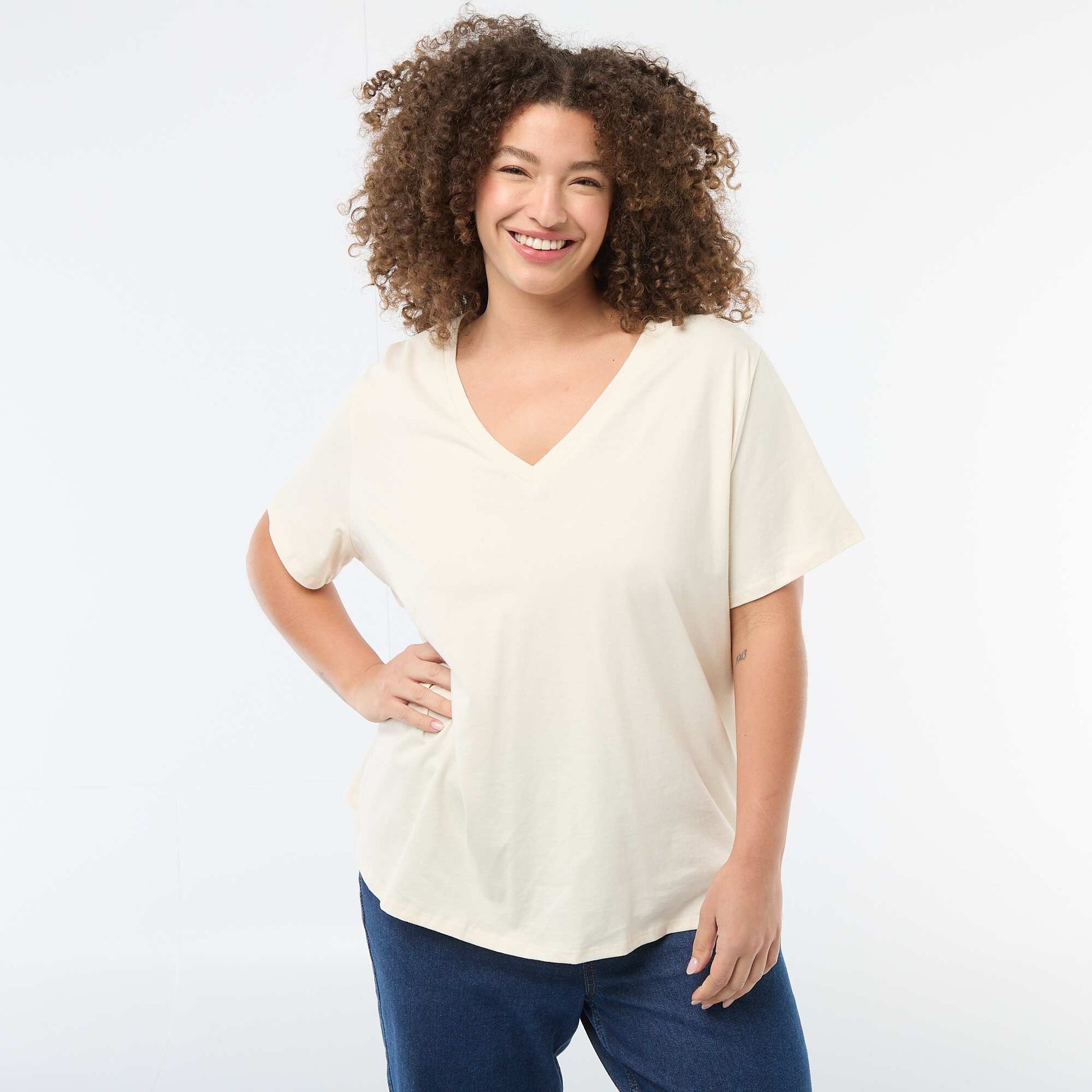 Basic V-neck Short-sleeved T-shirt WHITE