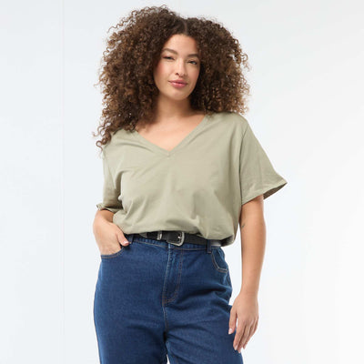 Basic V-neck Short-sleeved T-shirt GREEN