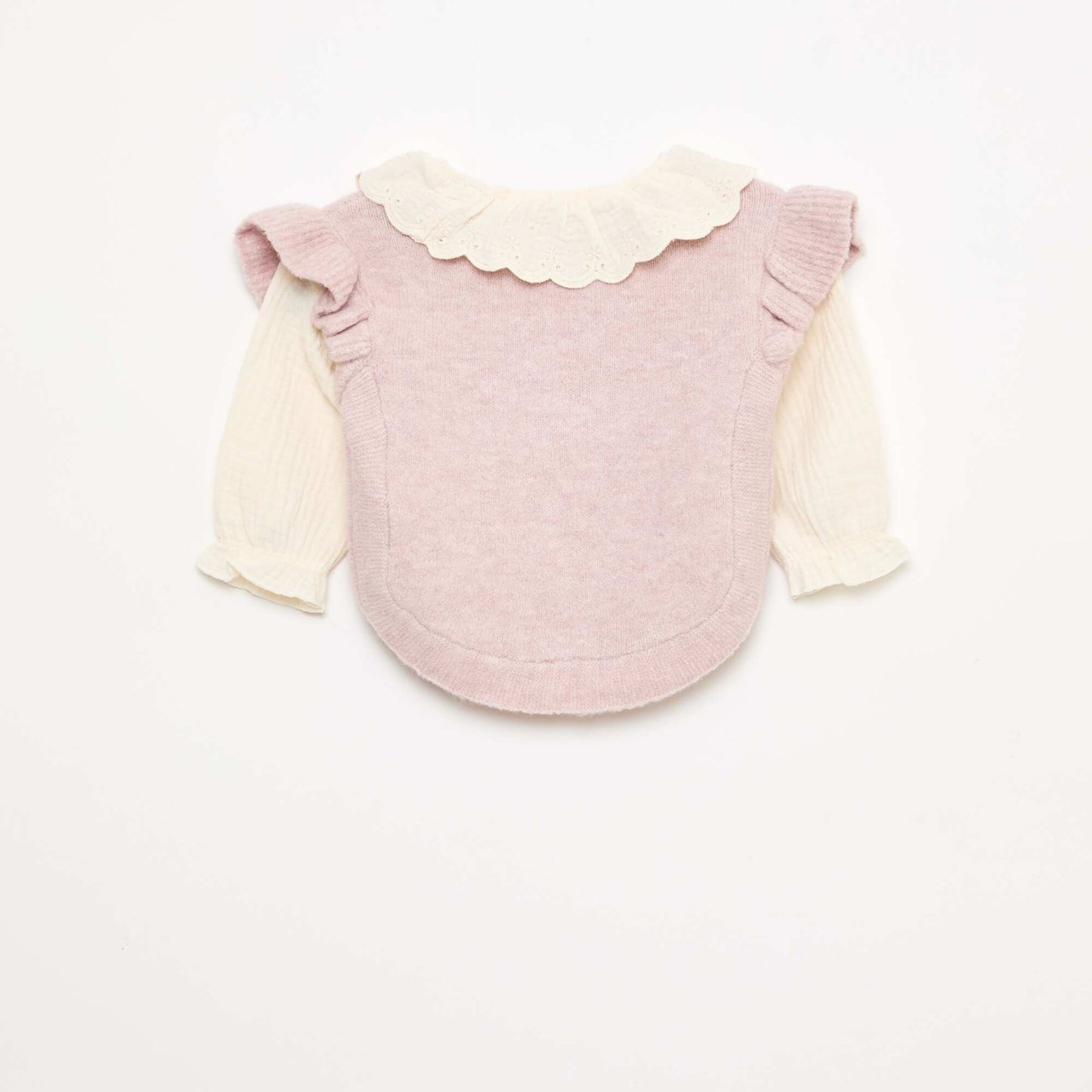 2-in-1 Sweater with Broderie Anglaise Collar PURPLE