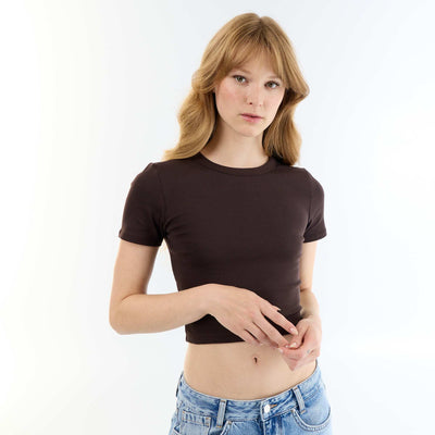 Basic Crop Top T-Shirt BROWN