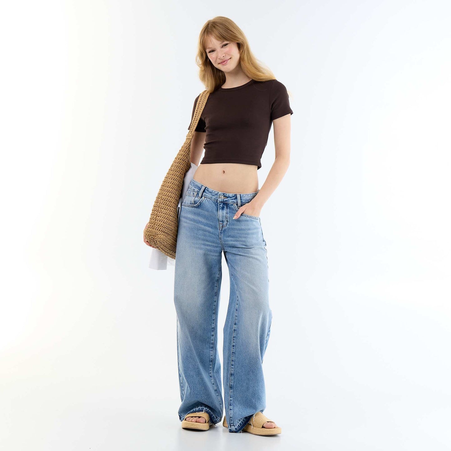 Basic Crop Top T-Shirt BROWN