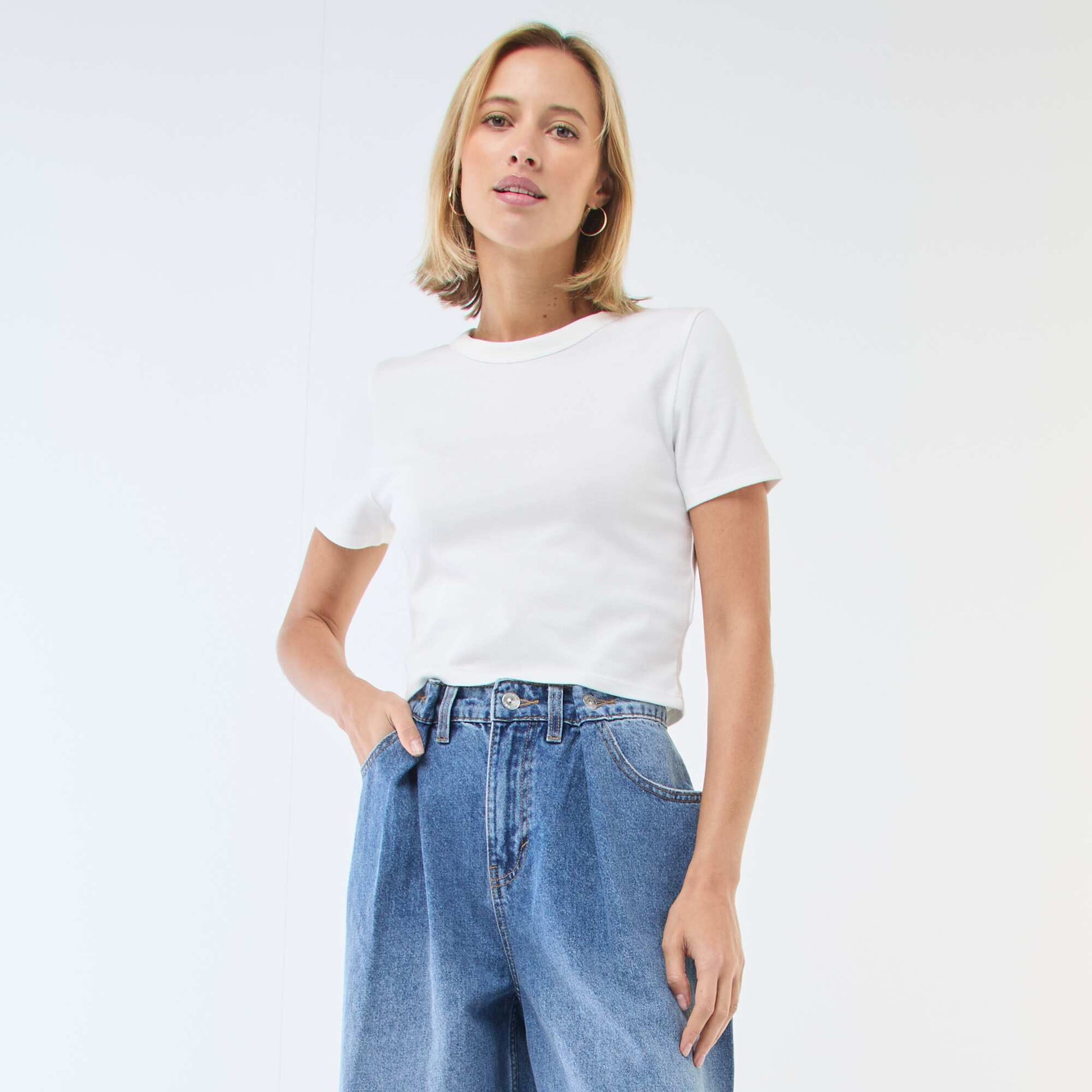 Basic Crop Top T-Shirt WHITE