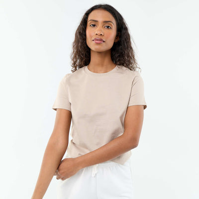 Short-sleeved jersey t-shirt BEIGE
