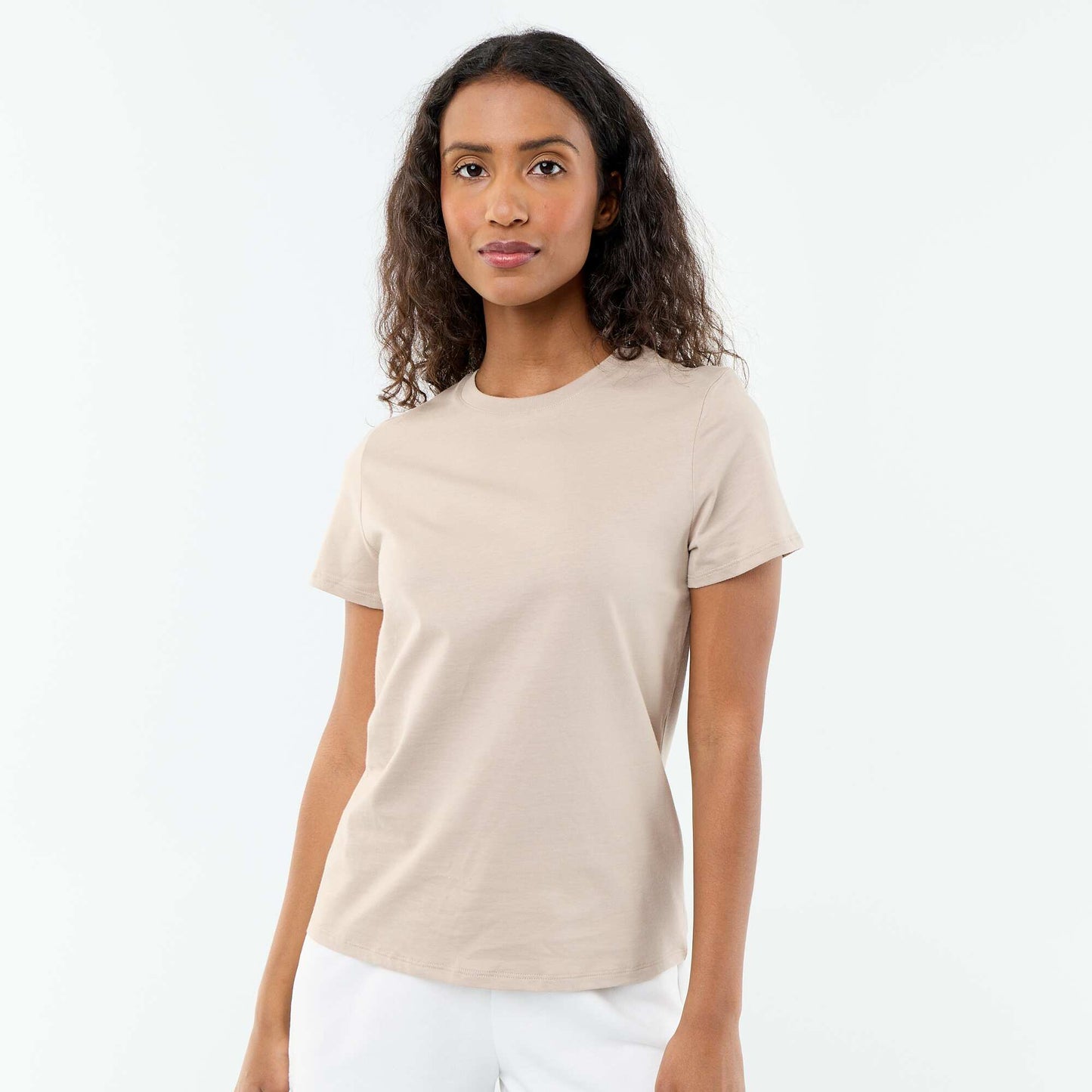 Short-sleeved jersey t-shirt BEIGE