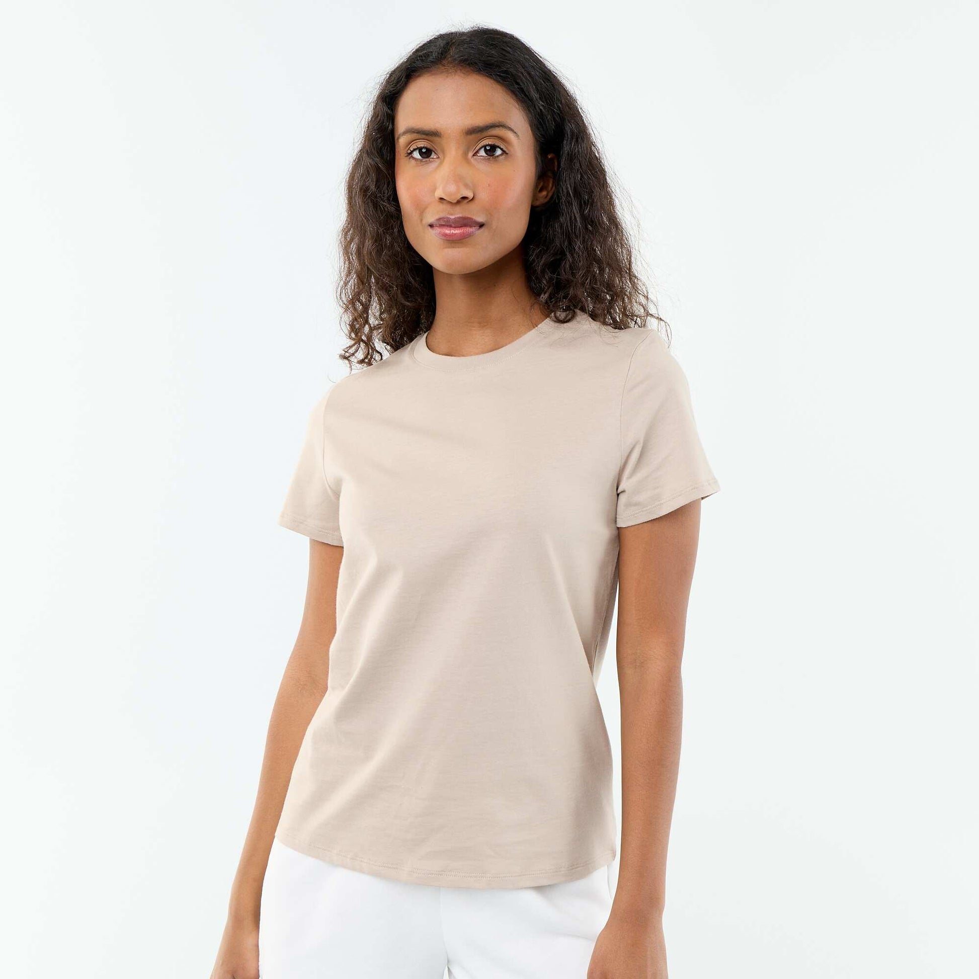 Short-sleeved jersey t-shirt BEIGE