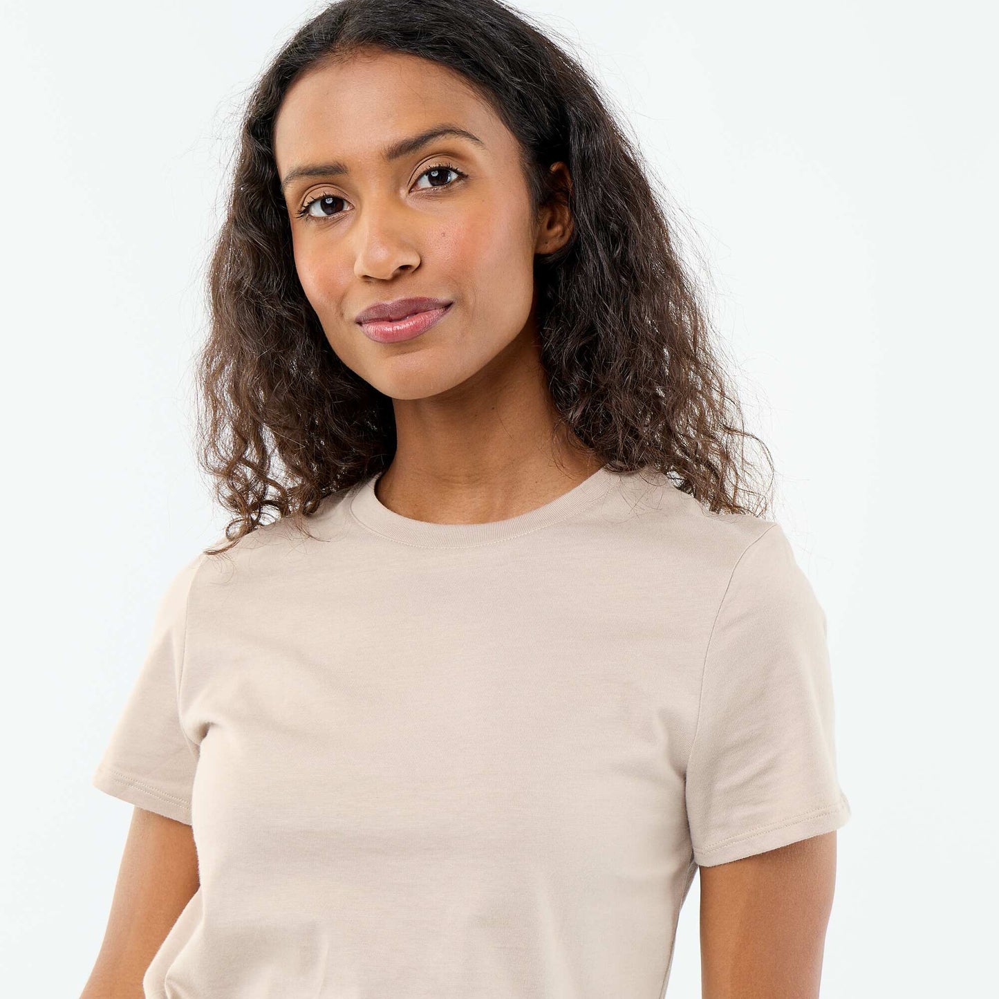 Short-sleeved jersey t-shirt BEIGE
