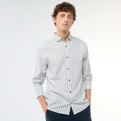 Striped Linen and Cotton Shirt GREEN