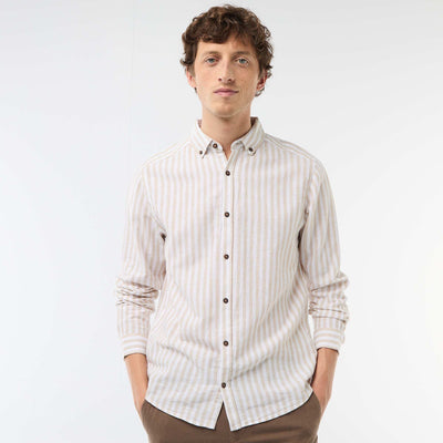 Striped Linen and Cotton Shirt BEIGE