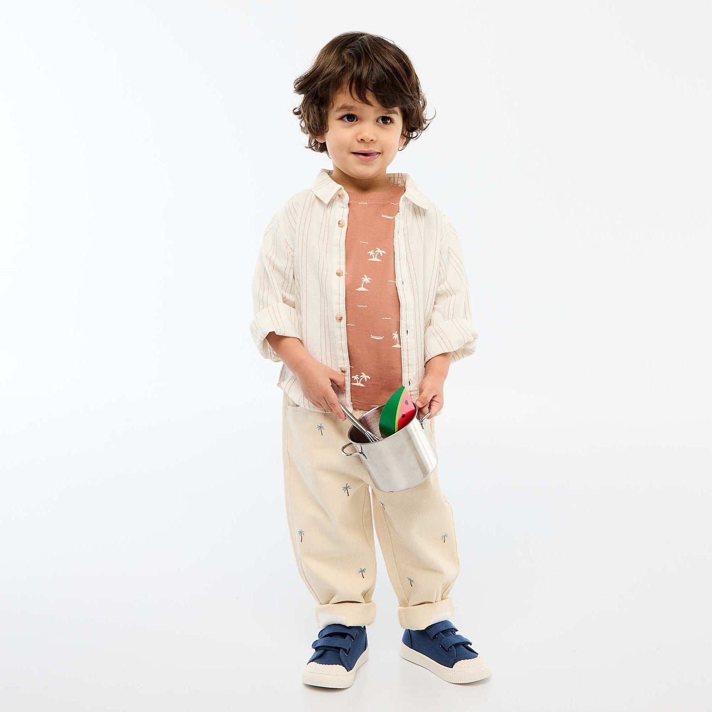 Linen and Cotton Striped Shirt WHITE