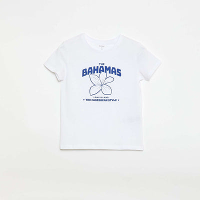 Short-sleeved T-shirt with printed message BLUE