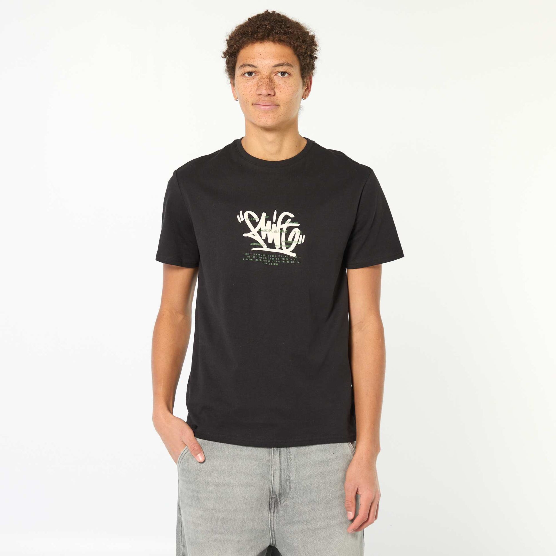 Printed Cotton T-Shirt BLACK