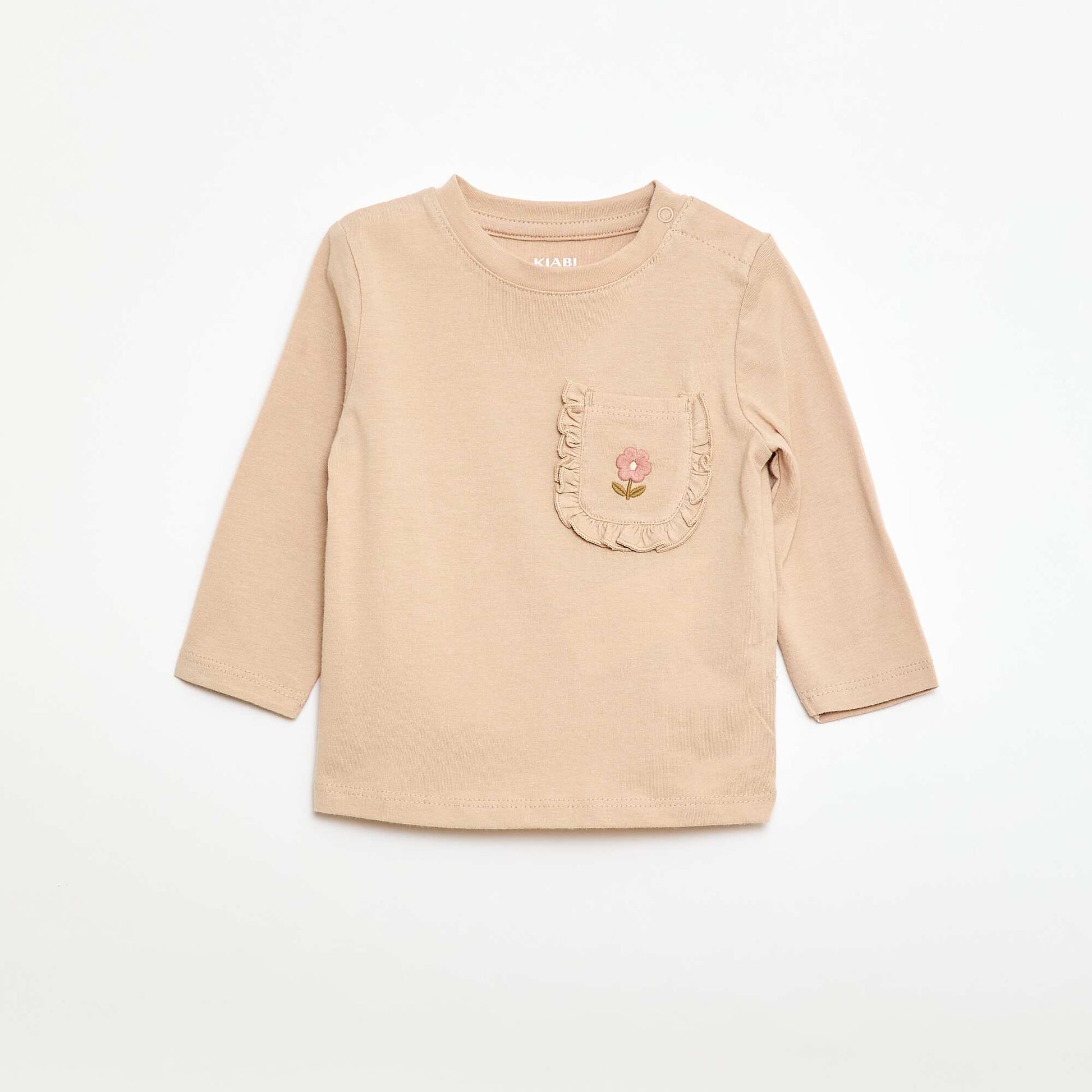 T-shirt with decorative pocket BEIGE