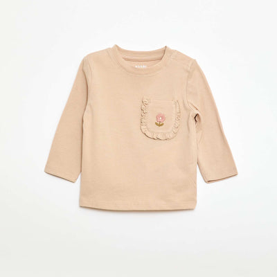 T-shirt with decorative pocket BEIGE