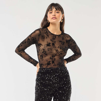 Sheer Velvet Floral Body BLACK