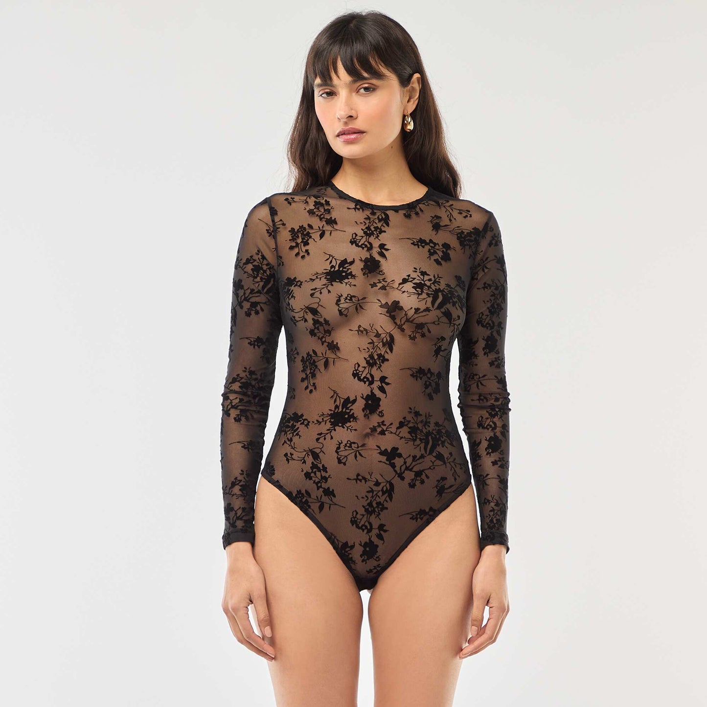 Sheer Velvet Floral Body BLACK