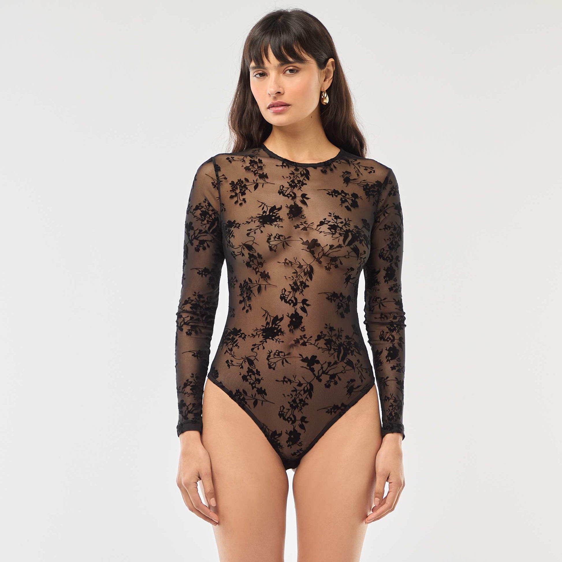 Sheer Velvet Floral Body BLACK