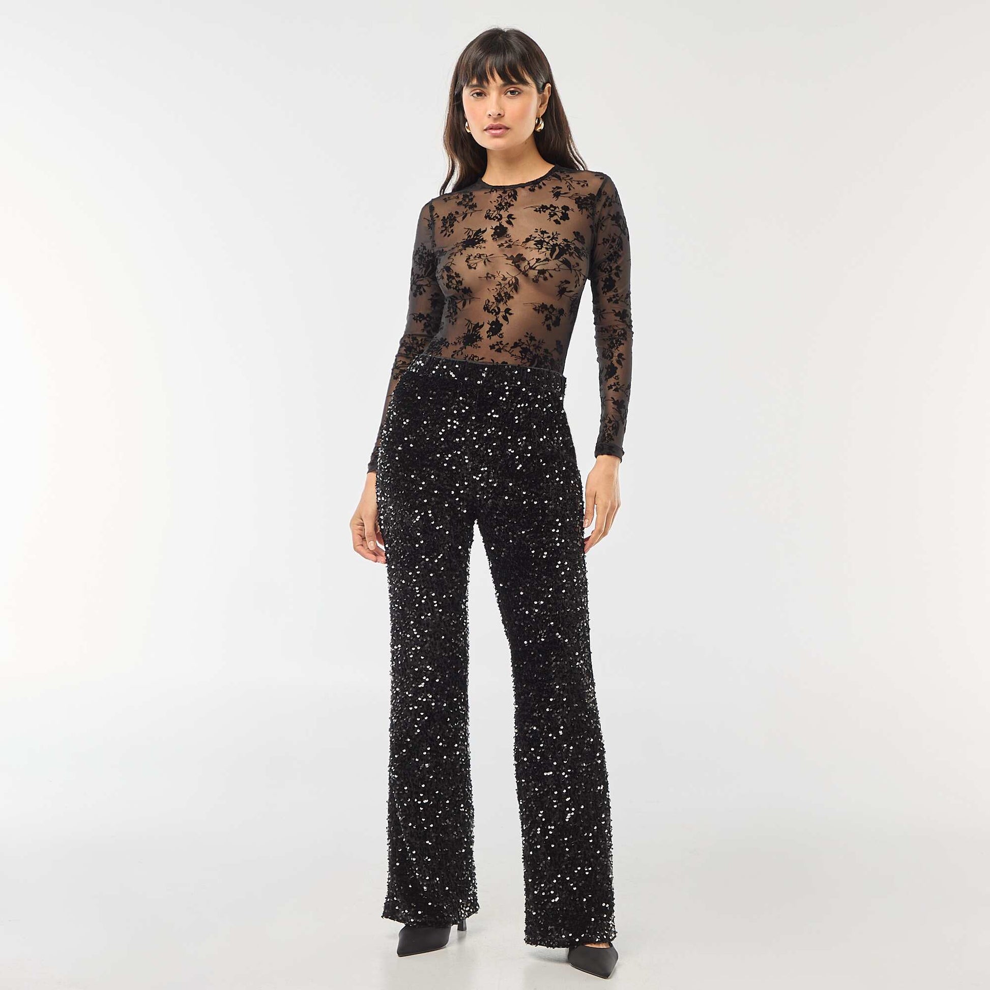 Sheer Velvet Floral Body BLACK