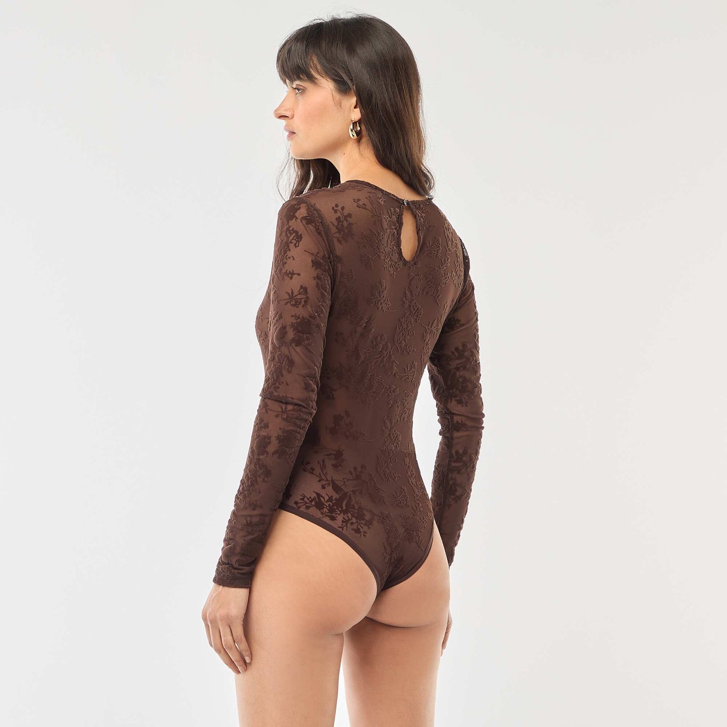 Sheer Velvet Floral Body BROWN