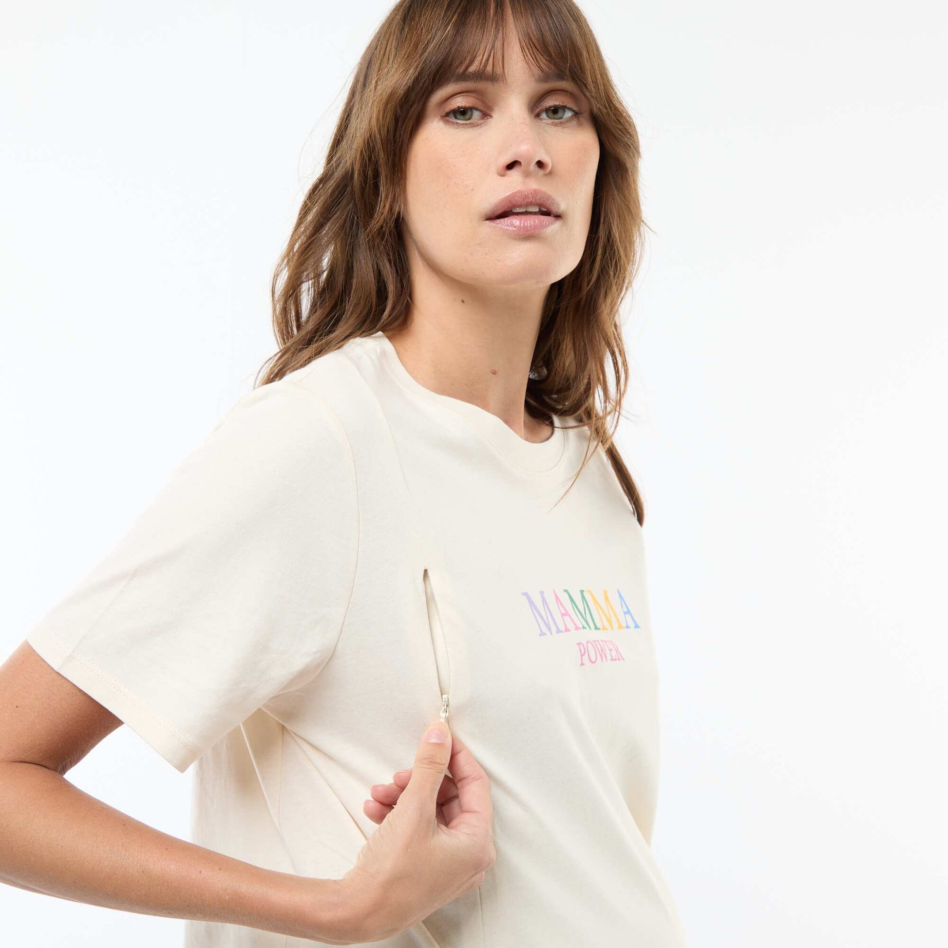 Printed Short-Sleeved Nursing T-Shirt WHITE