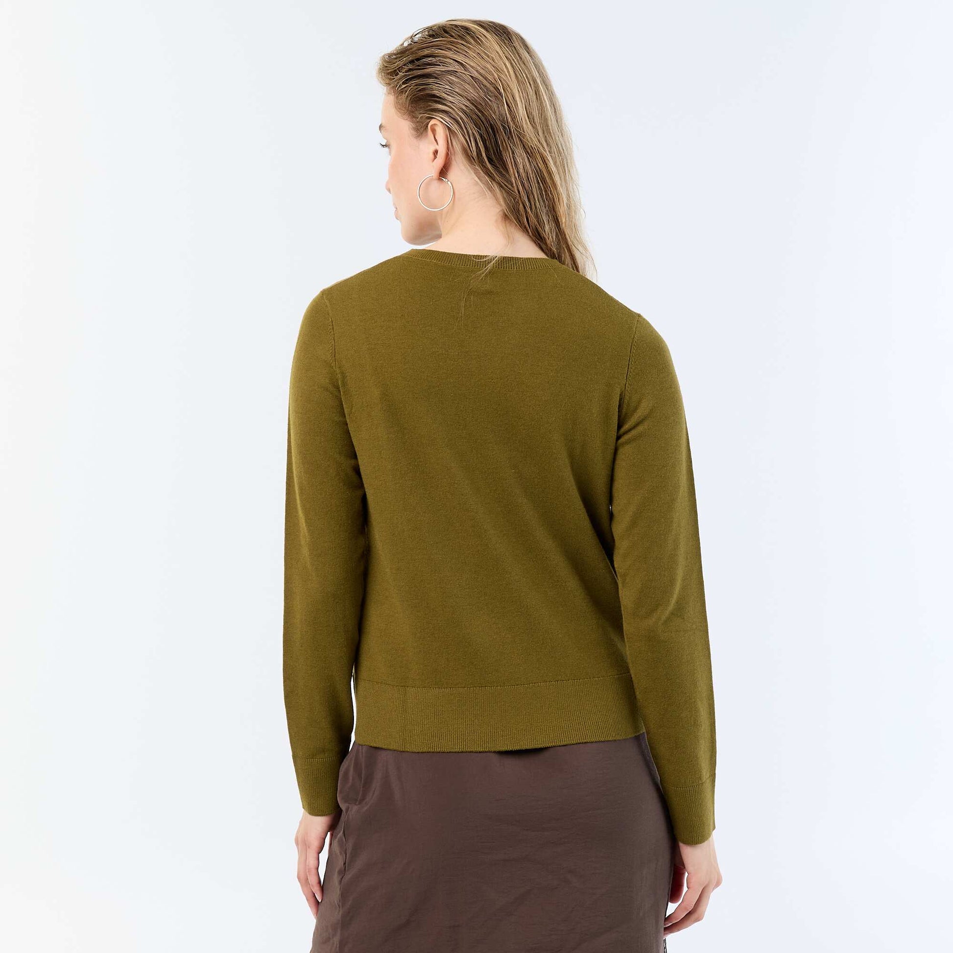 Plain round neck cardigan GREEN