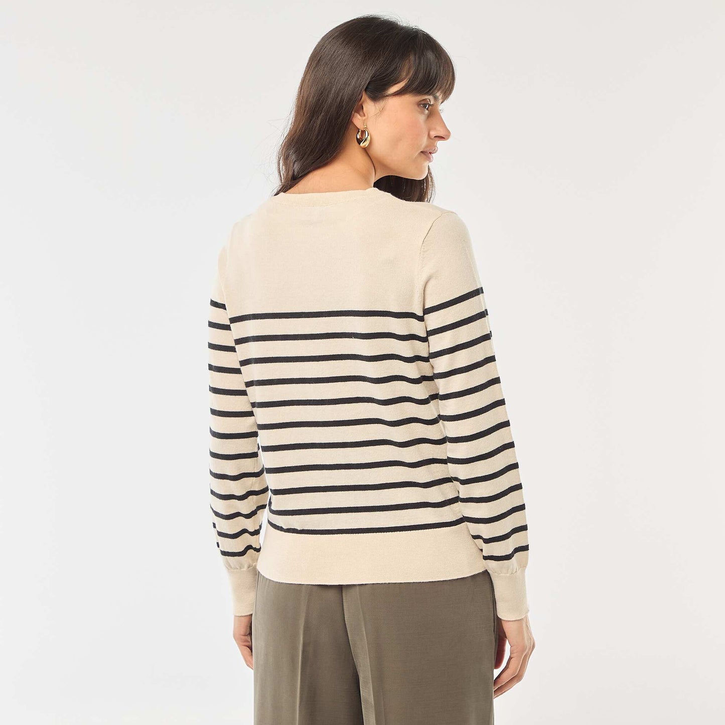 Plain knit cardigan with round neck BEIGE