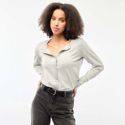 Solid Color Crew Neck Cardigan GREY