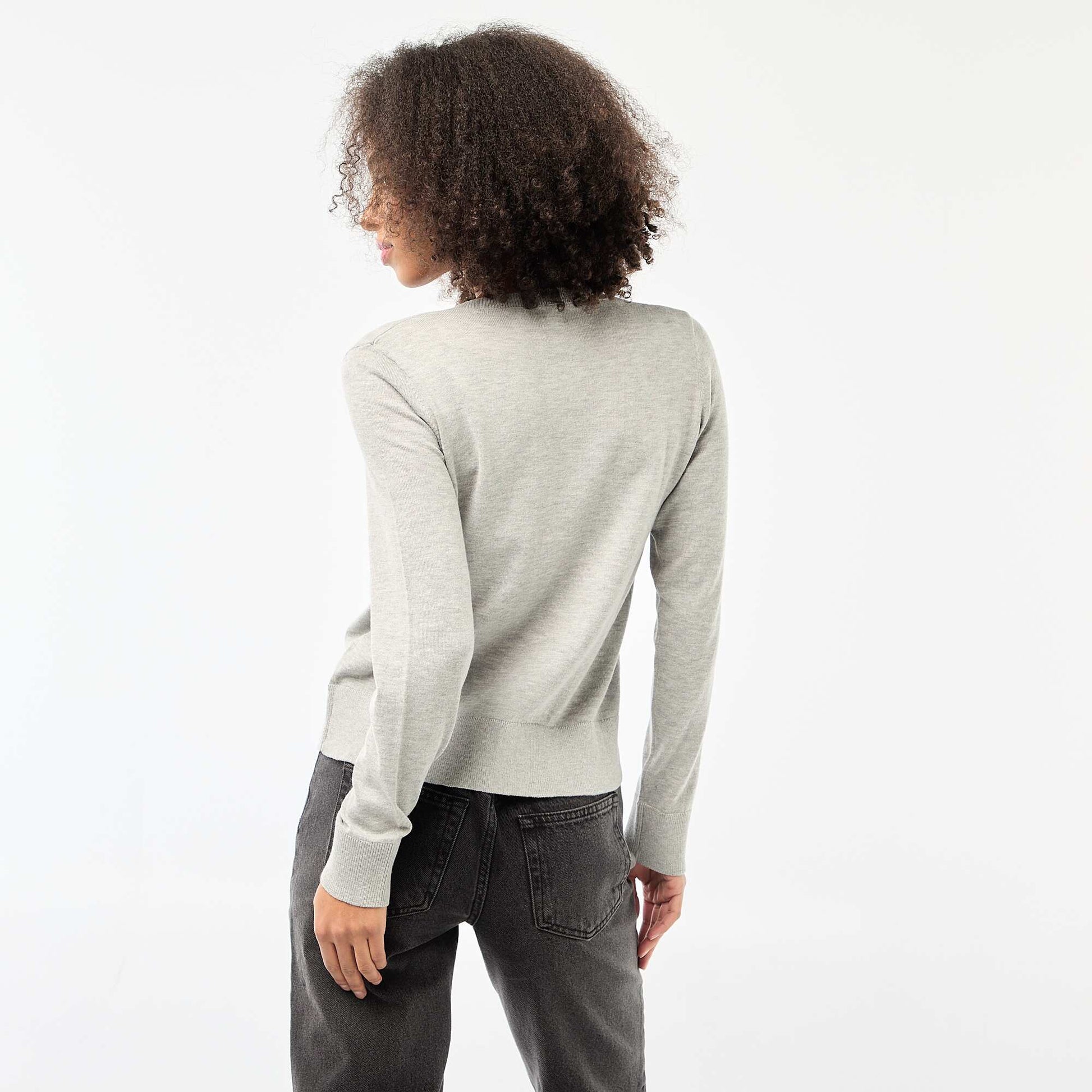 Solid Color Crew Neck Cardigan GREY