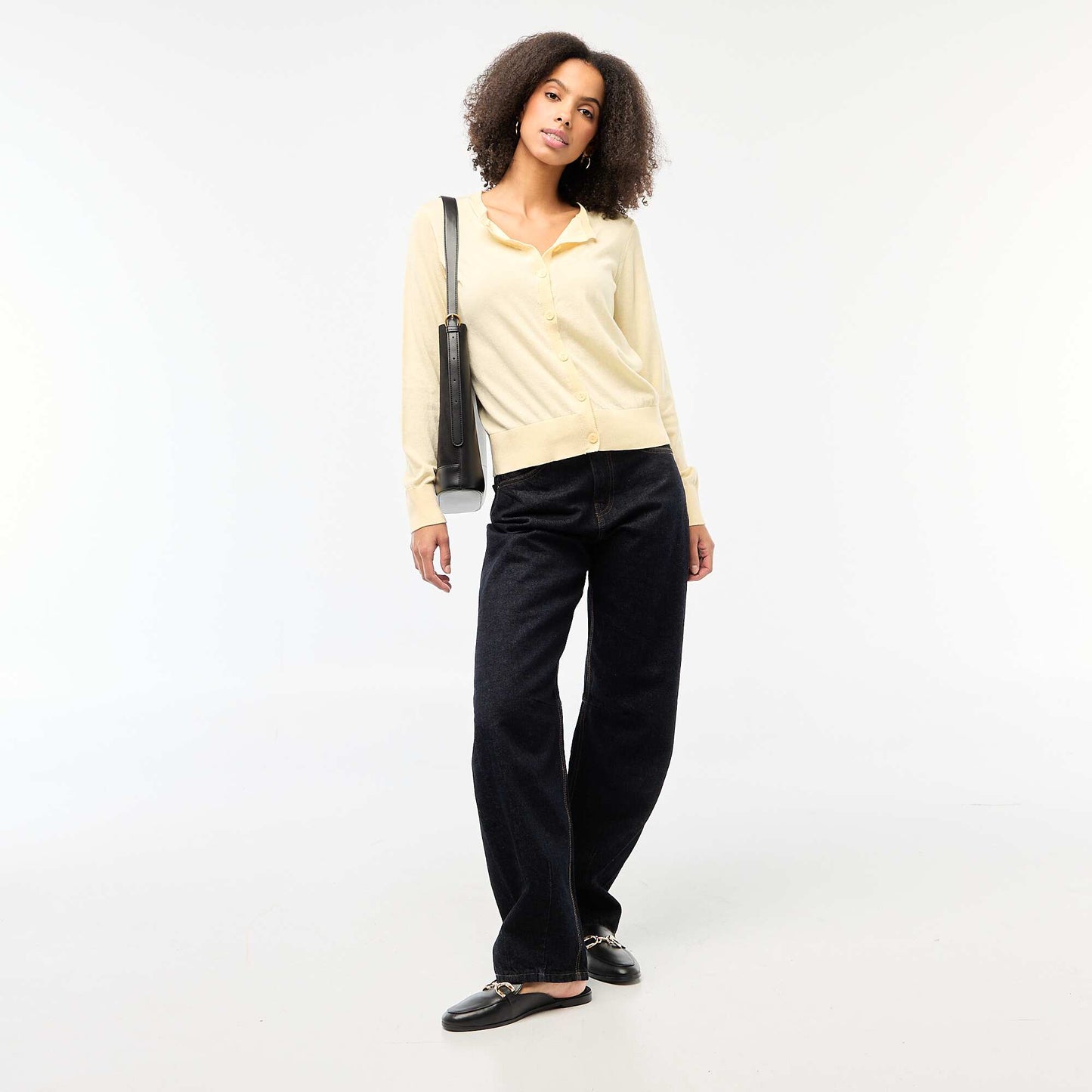 Plain Knit Cardigan with Round Neck YELLOW