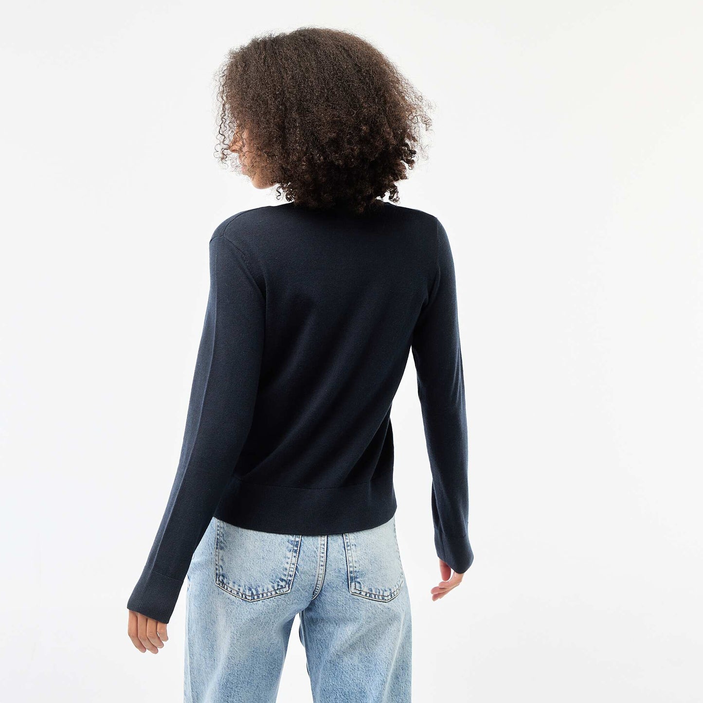 Solid Color Round Neck Cardigan BLUE
