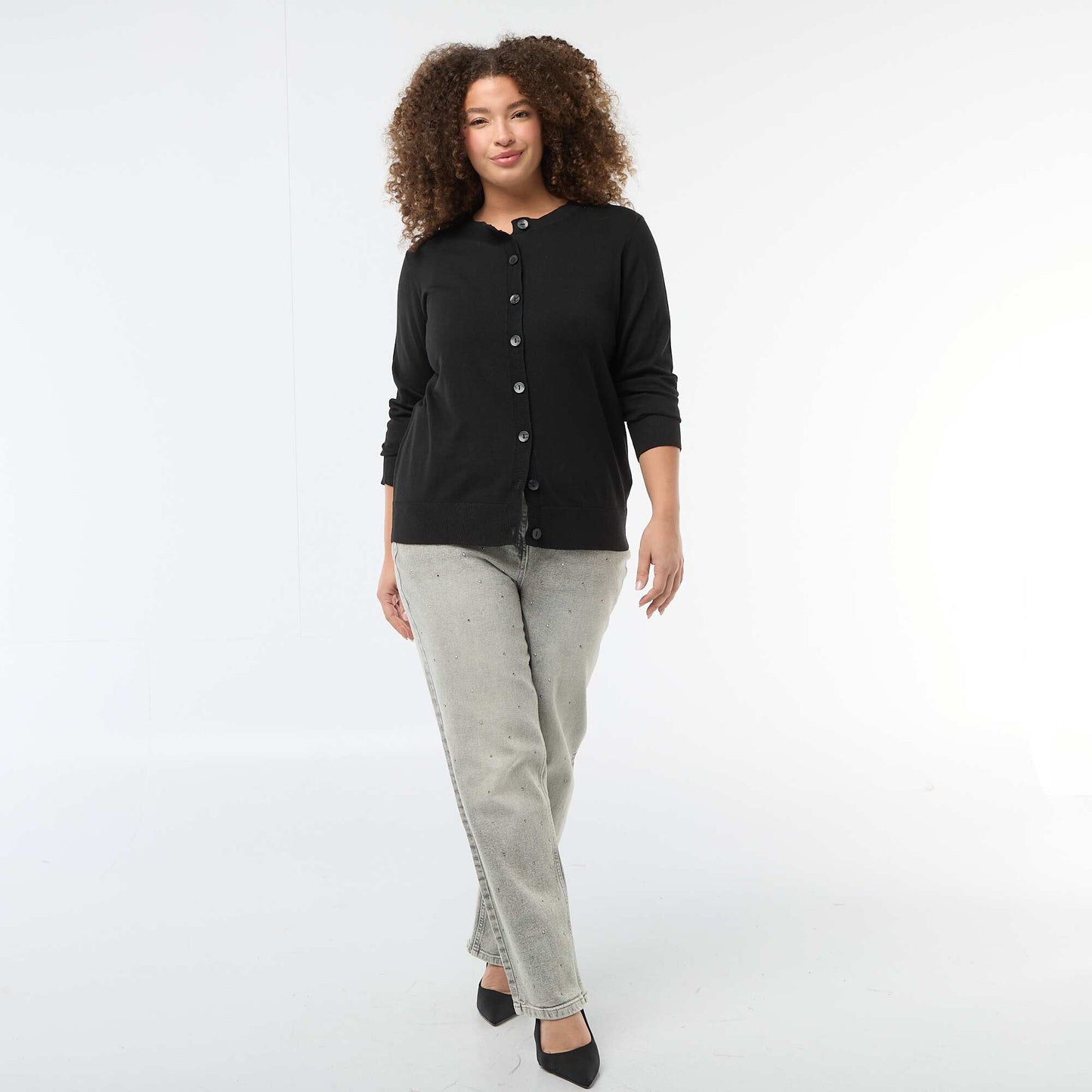 Plain knit cardigan BLACK
