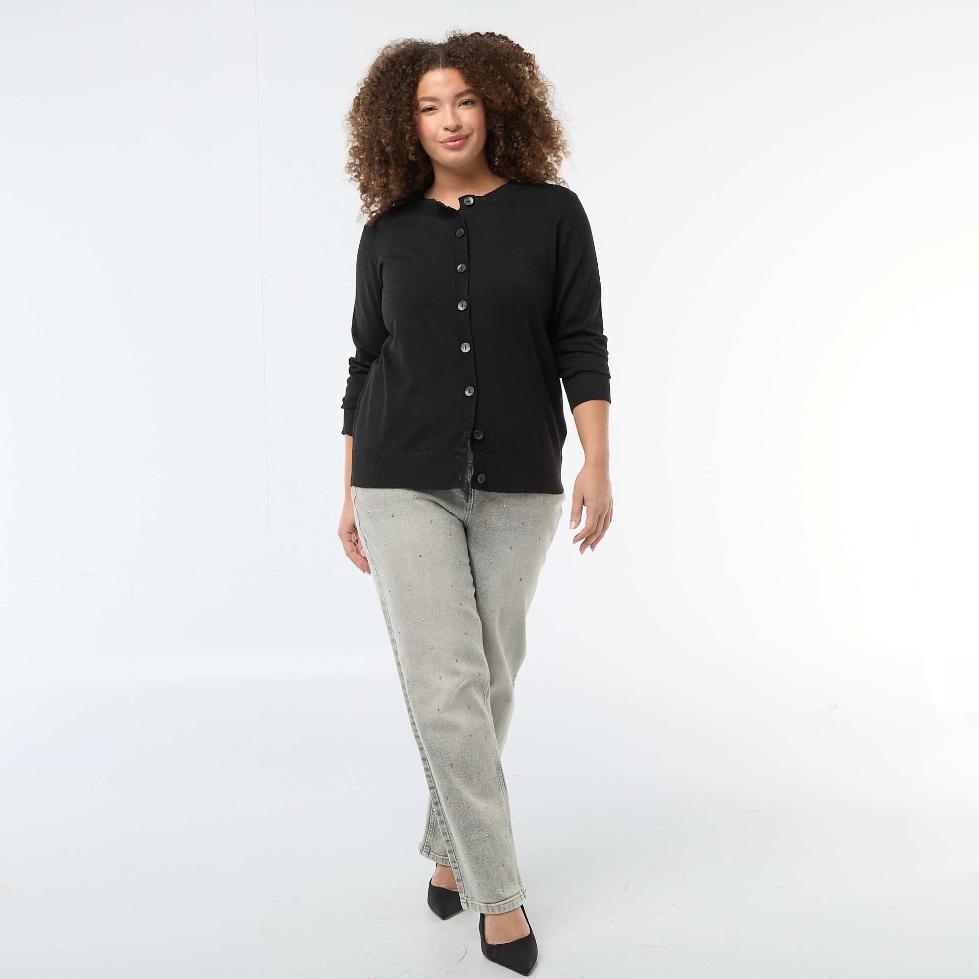 Plain knit cardigan BLACK