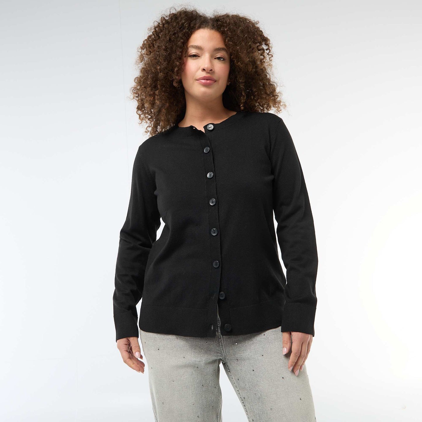 Plain knit cardigan BLACK